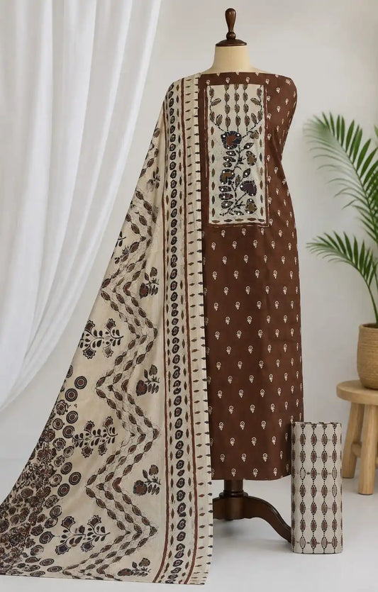 Coffee Ajrakh Rayon Unstitched Suit By ASC