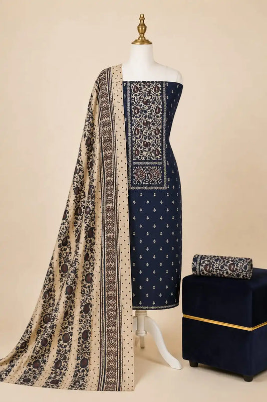 Navy Ajrakh Rayon Unstitched Suit By ASC
