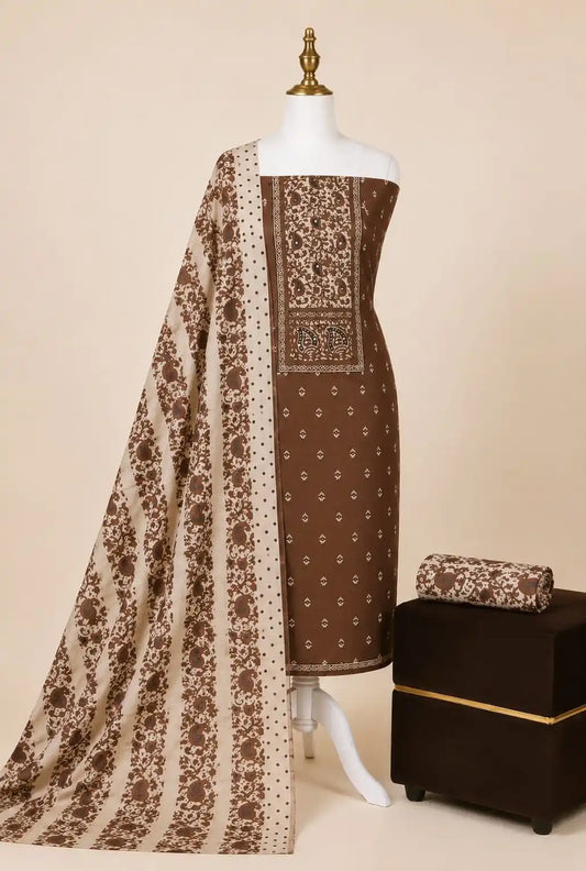 Rust Brown Ajrakh Rayon Unstitched Suit By ASC