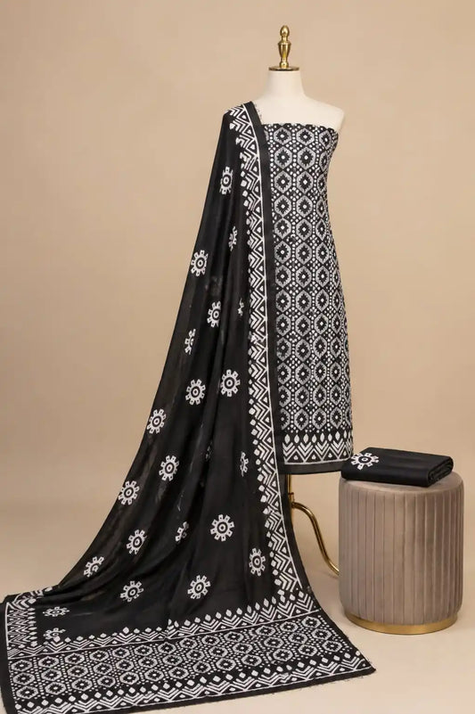 Black Cotton Batik Suit By ASC