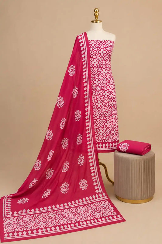 Magenta Floral Batik Cotton Suit By ASC