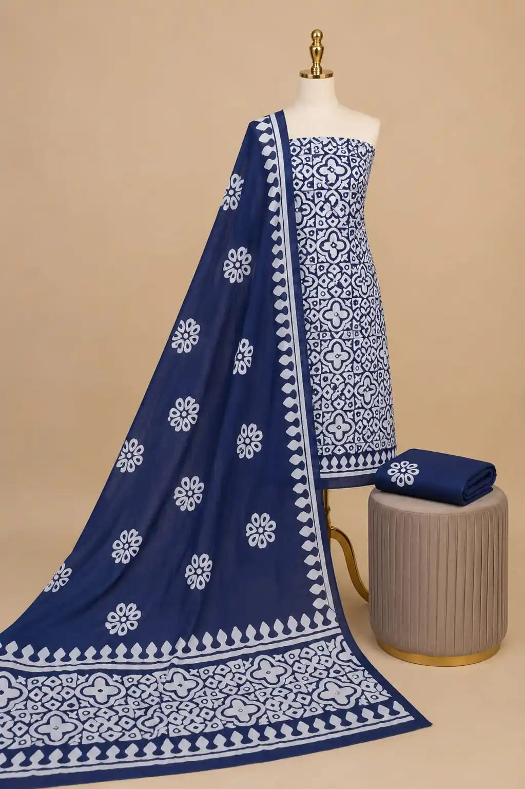 Indigo Blue Floral Batik Cotton Suit By ASC