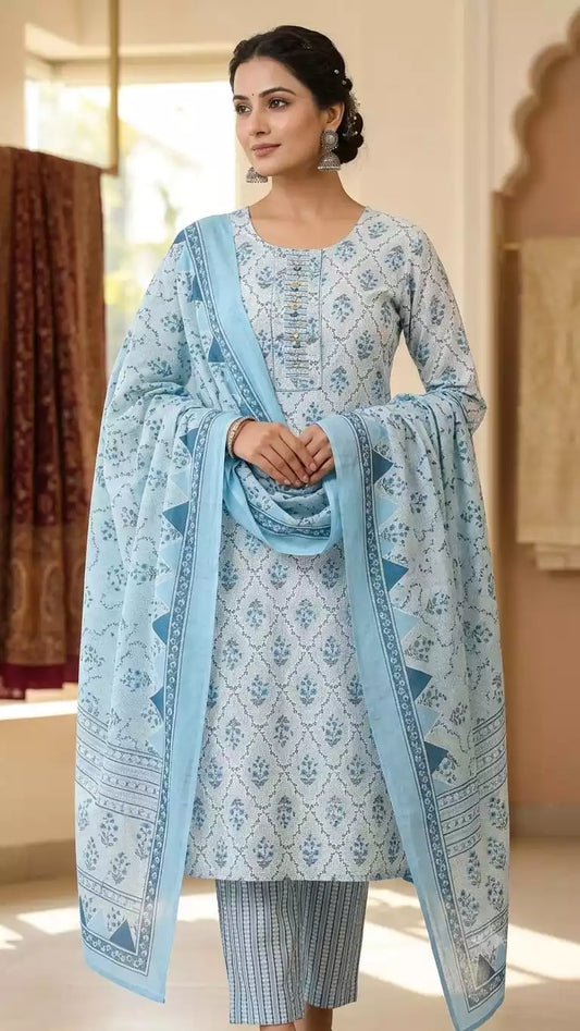 Lavender Floral Cotton Suit Set By ASC