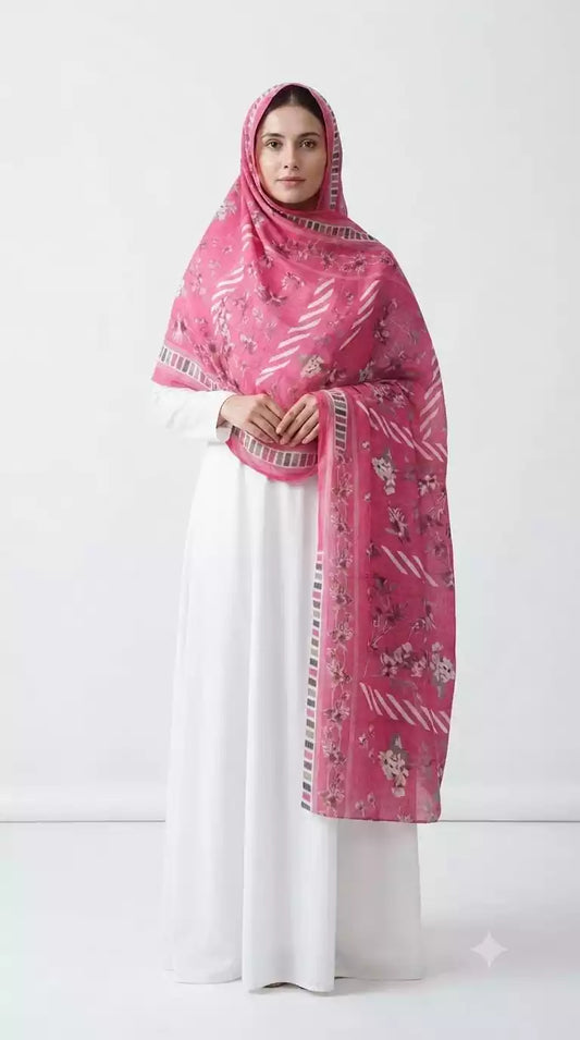 Floral Mulmul Cotton Dupatta - Soft Printed 2.25 m Stole (ND21-B)