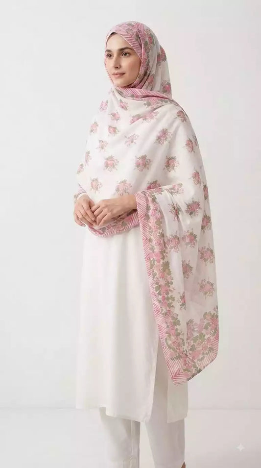 Floral Mal Cotton Namaazi Chunni - Everyday Prayer Wear (ND32-C)