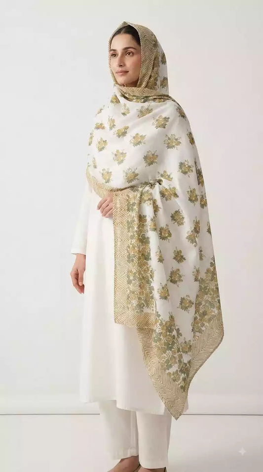 Floral Mulmul Namaazi Dupatta - Full Coverage Prayer Wear (ND25)
