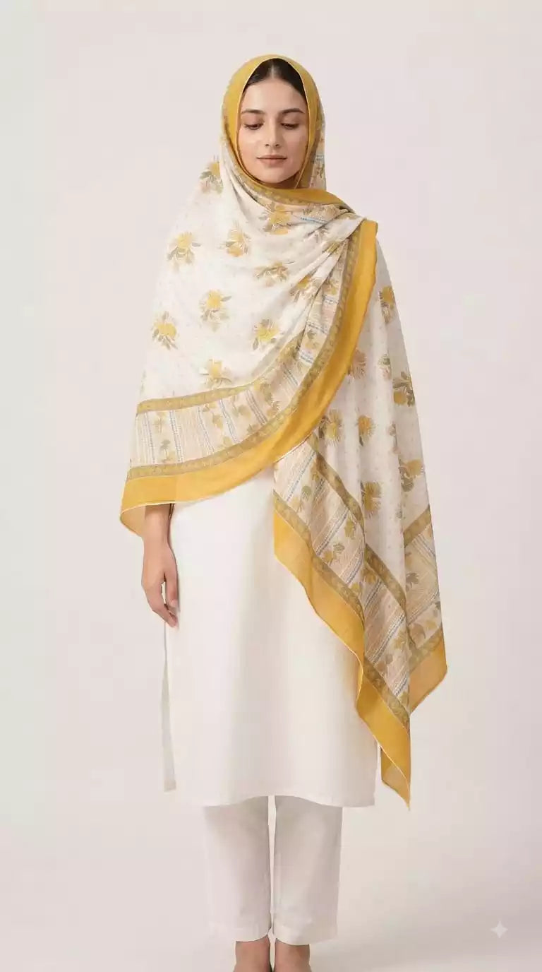 Floral Mulmul Cotton Namaazi Stole - Soft 2.25 m Wrap (ND35)