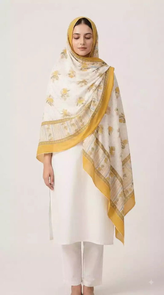 Floral Mulmul Cotton Namaazi Stole - Soft 2.25 m Wrap (ND35)