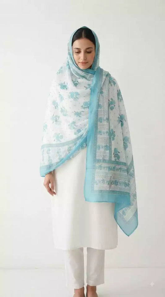 Floral Mulmul Cotton Dupatta - Feather Light 2.25 m Wrap (ND41)
