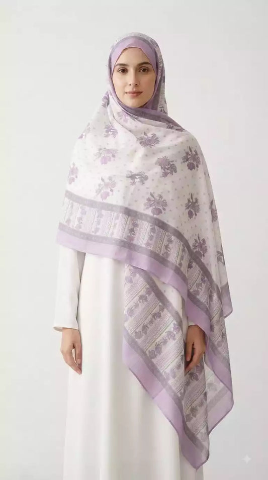 Floral Print Mal Cotton Namaazi Stole - Soft 2.25 m Drape (ND37-B)
