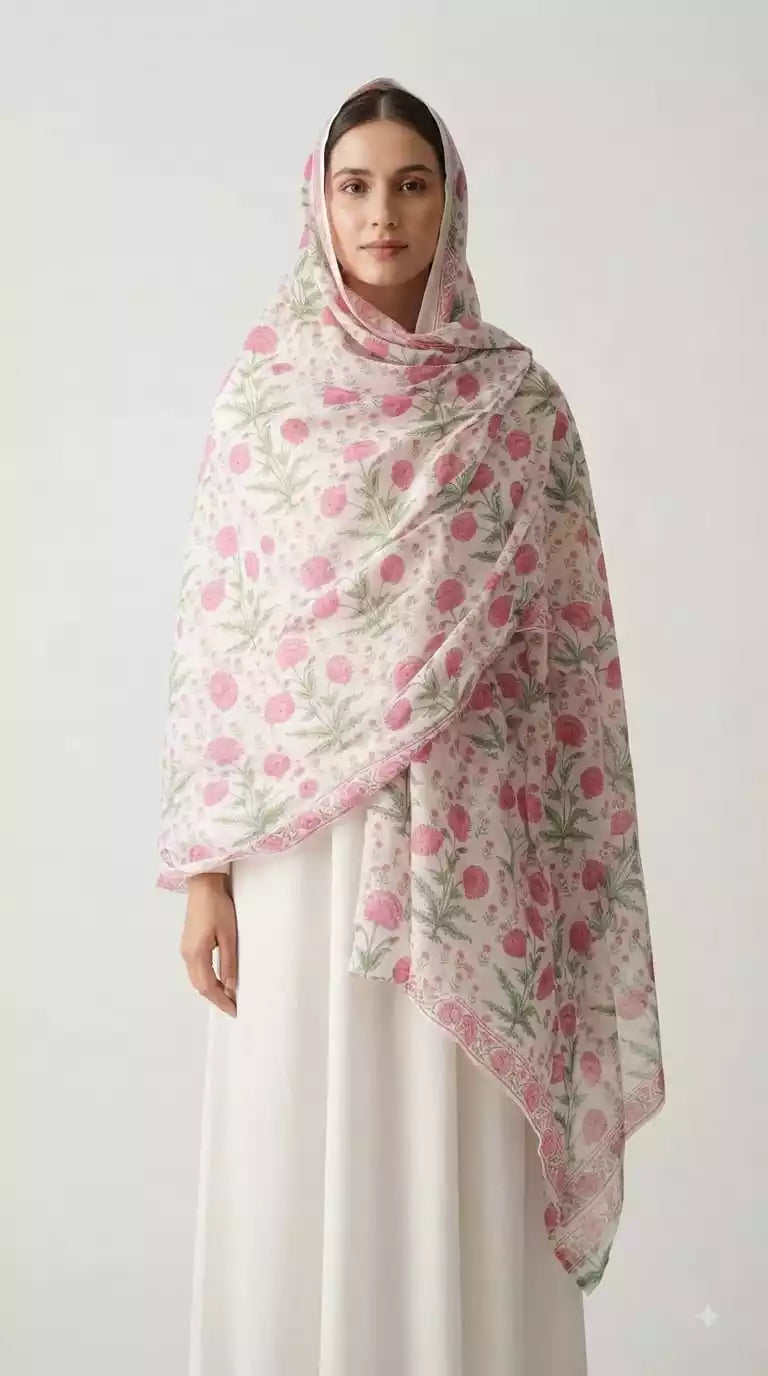 ASC Floral Printed Mulmul Soft Cotton Dupatta 2.25 Meter