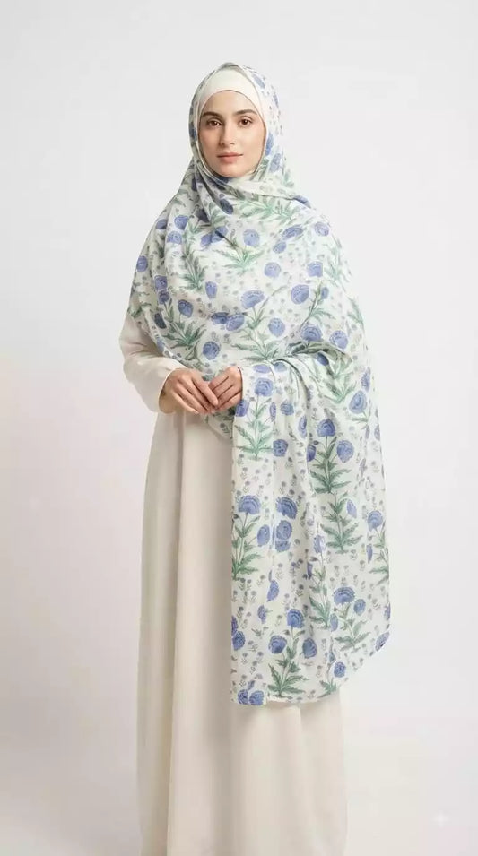 Mulmul Cotton Floral Dupatta - Light 2.25 m Daily Drape (ND41-D)