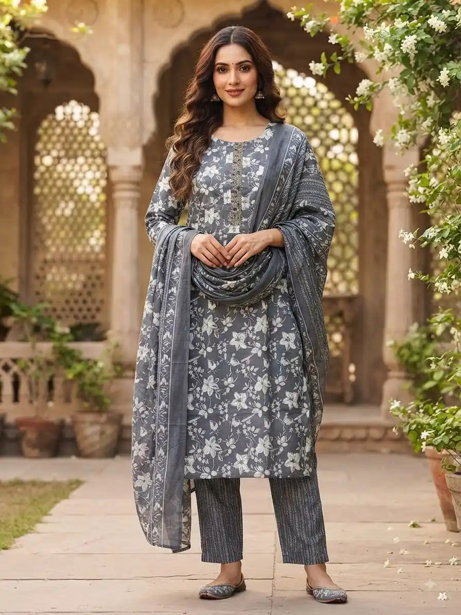 Straight Cut Floral Cotton Suit Collection By ASC