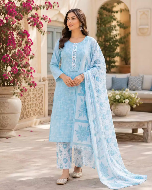 Sky blue traditional cotton pant set