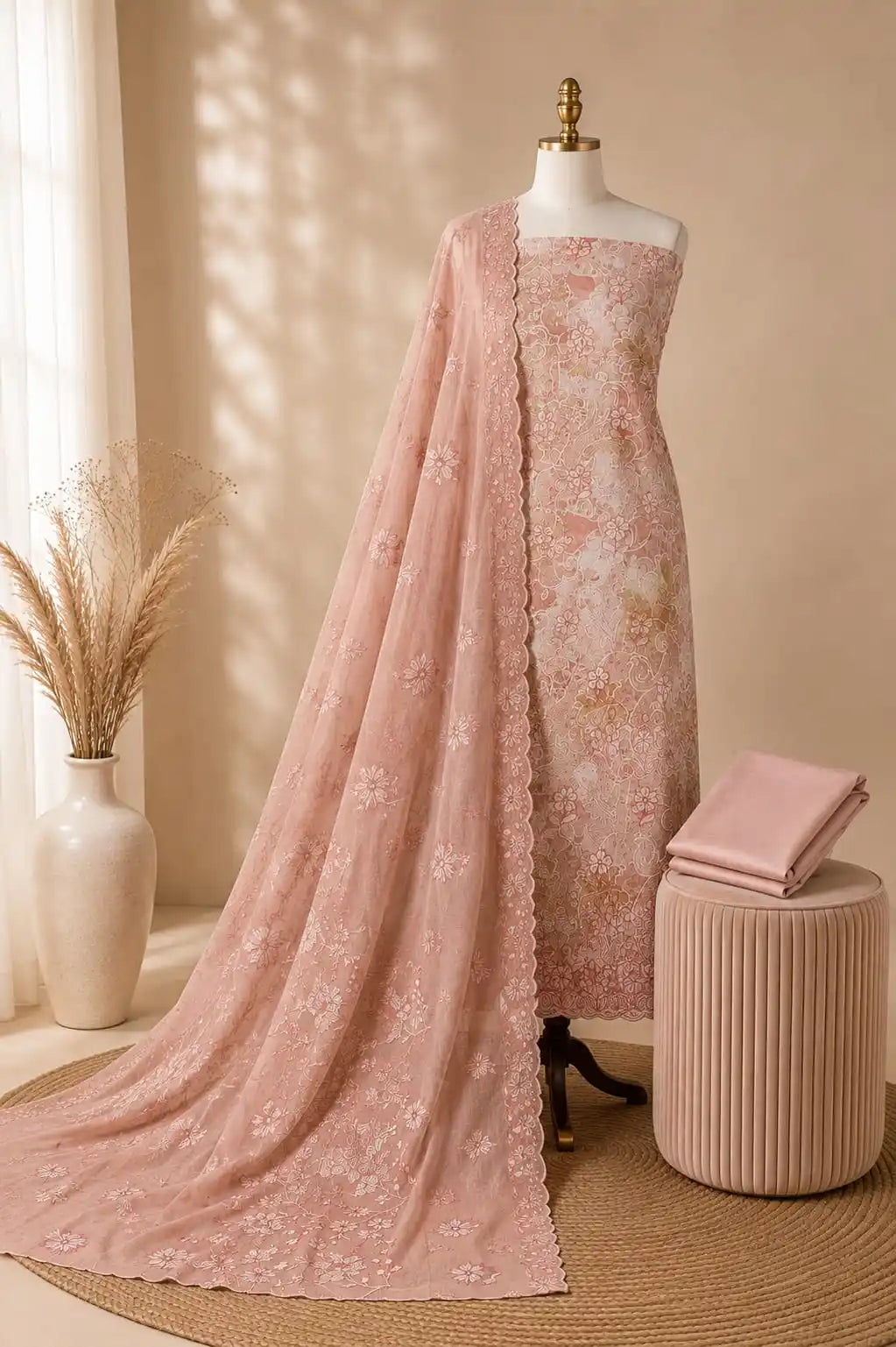 Heavy Pakistani Embroidered Cotton Suit Set With Dupatta Work By ASC