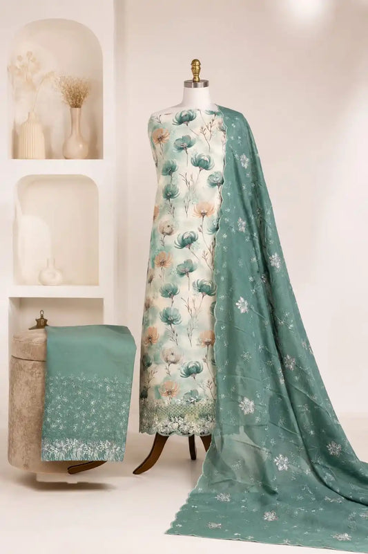 Heavy Pakistani Embroidered Cotton Suit Set With Dupatta Work By ASC