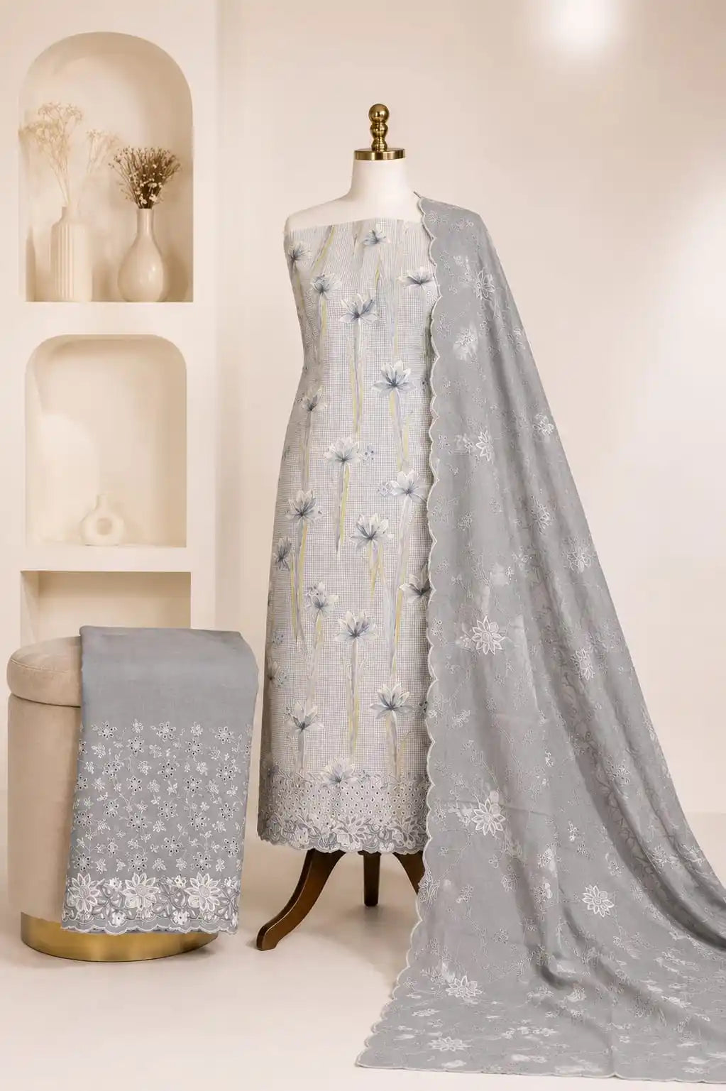 Heavy Embroidered Pakistani Cotton Dress Material With Dupatta Work By ASC