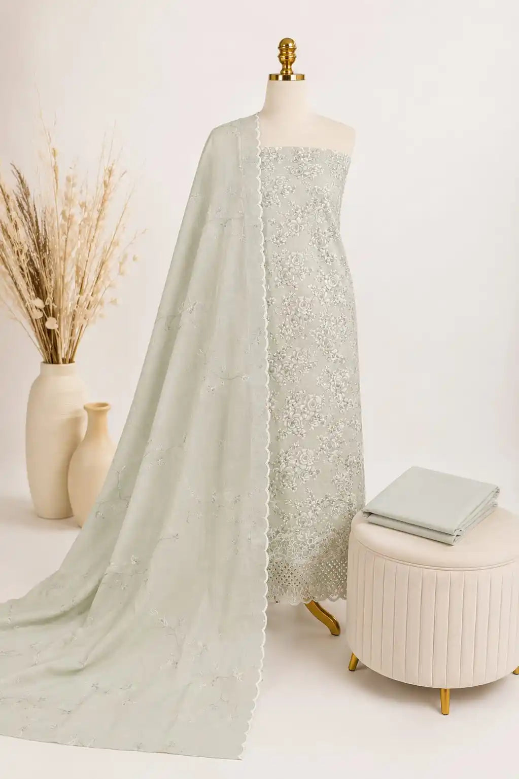 Heavy Embroidered Pakistani Cotton Suit With Dupatta By ASC
