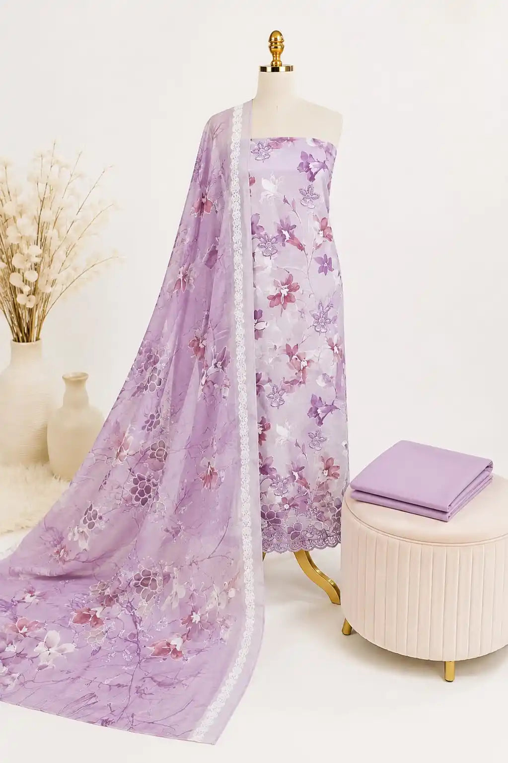 Pakistani Style Heavy Cotton Embroidery & Appliqué Work Suit With Dupatta By ASC