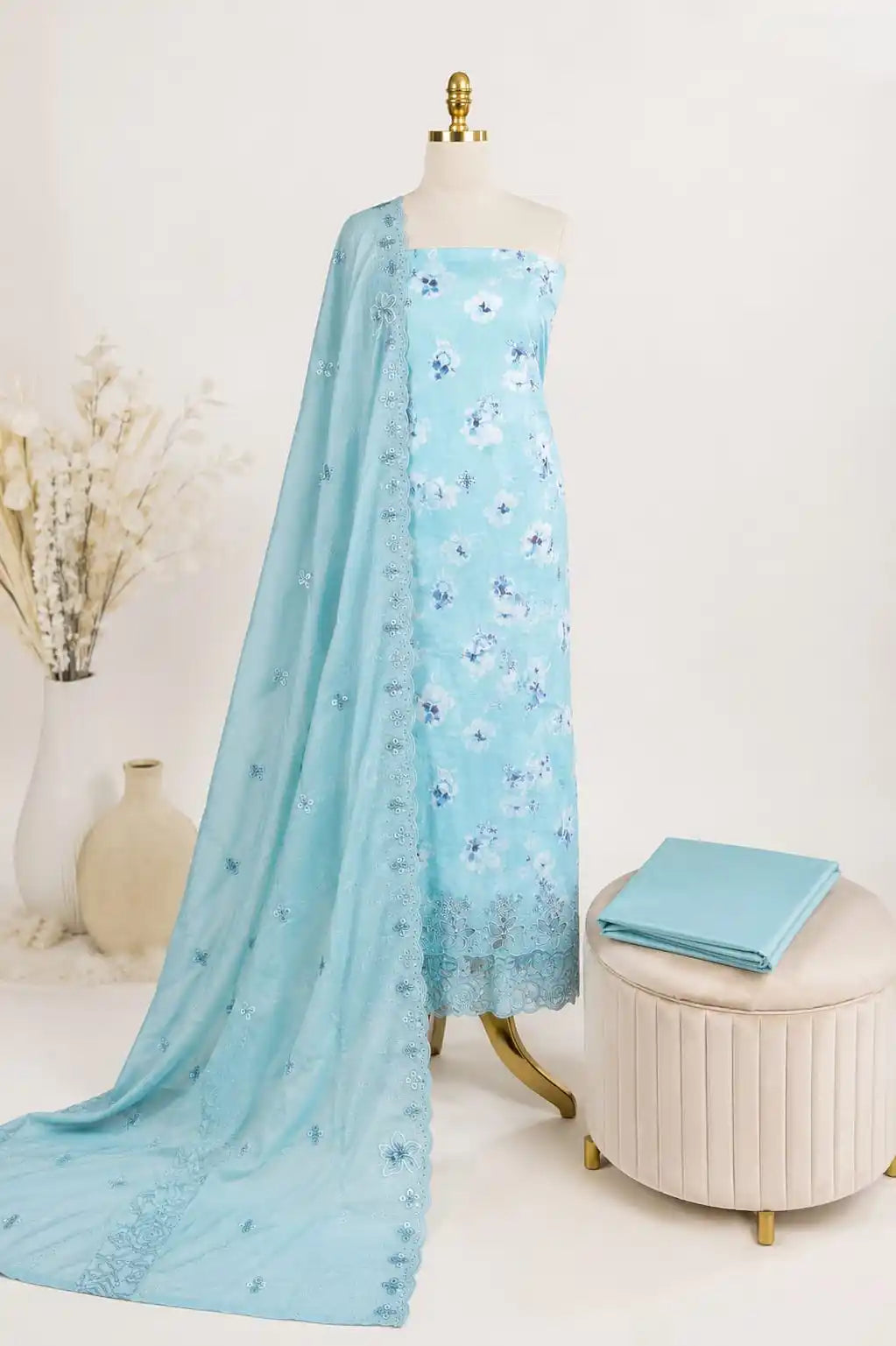 Heavy Embroidered Cotton Pakistani Style Appliqué Work Suit With Dupatta By ASC