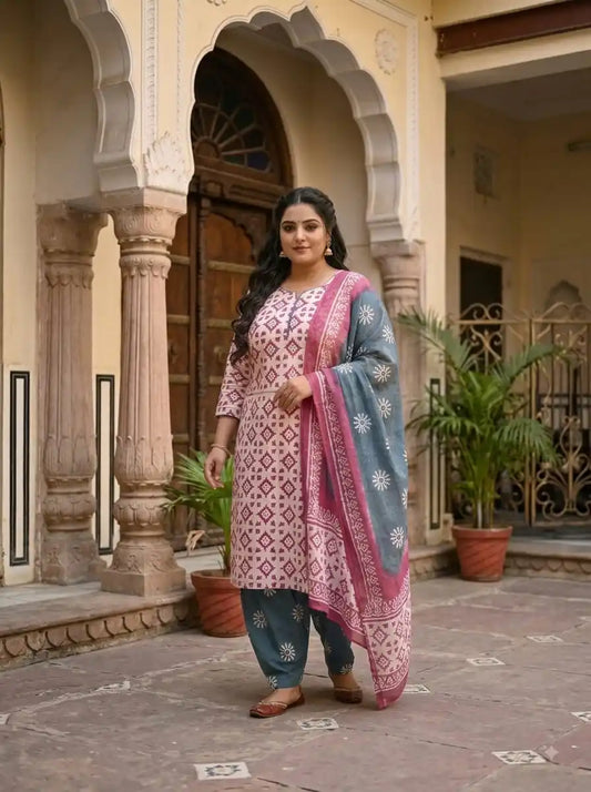 READYMADE COTTON BATIC SUIT, Cotton Batic Salwar, Mal Cotton Dual Tone Color Dupatta