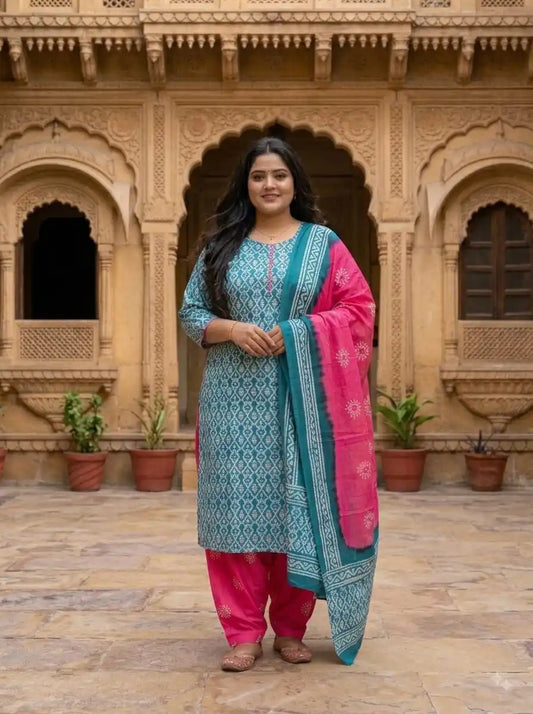 READYMADE COTTON BATIC SUIT, Cotton Batic Salwar, Mal Cotton Dual Tone Color Dupata