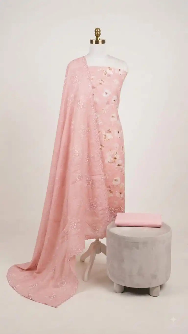 Designer Pakistani Cotton Suit With Heavy Embroidery By ASC