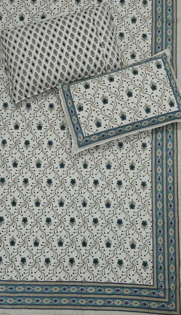 Super King Size Jaipuri Block Print Cotton Bedsheet 8x9 ft With 2 Pillow Covers by ASC