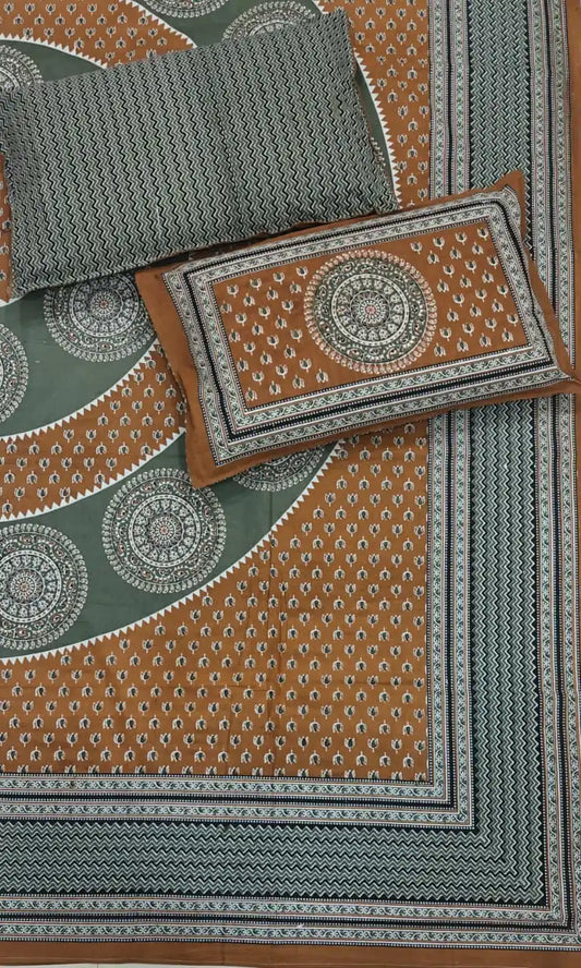 Super King Size Jaipuri Block Print Cotton Bedsheet 8x9 ft With 2 Pillow Covers by ASC Fashion Store