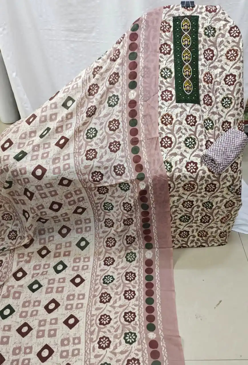 Cotton Suit With Stylish Neck Work Printed Dress Material By ASC