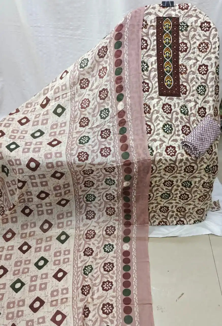 Cotton Suit With Stylish Neck Work Printed Dress Material By ASC