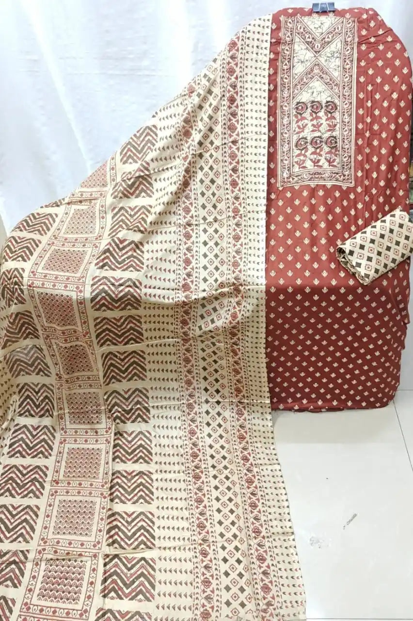 Premium Rayon Tabla Ajrakh Unstitched Suit By ASC