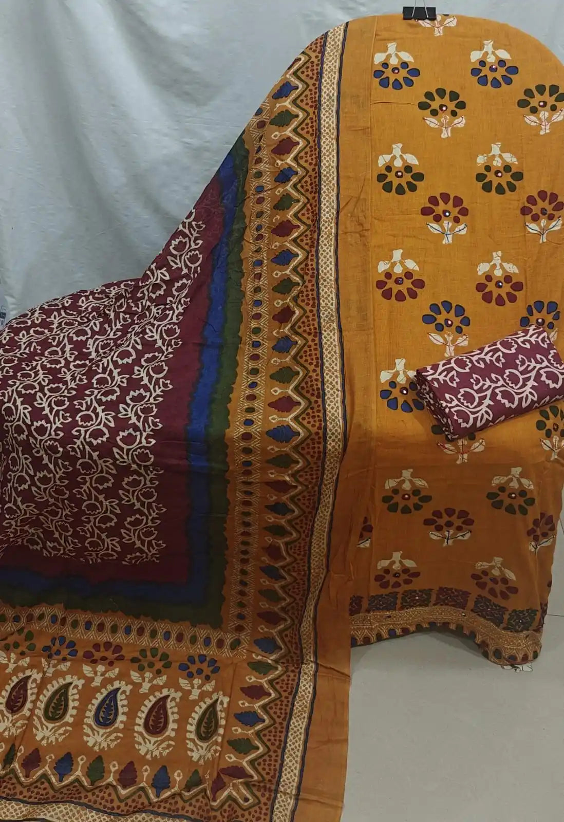 Mustard Wax Batik Cotton Unstitched Suit By ASC