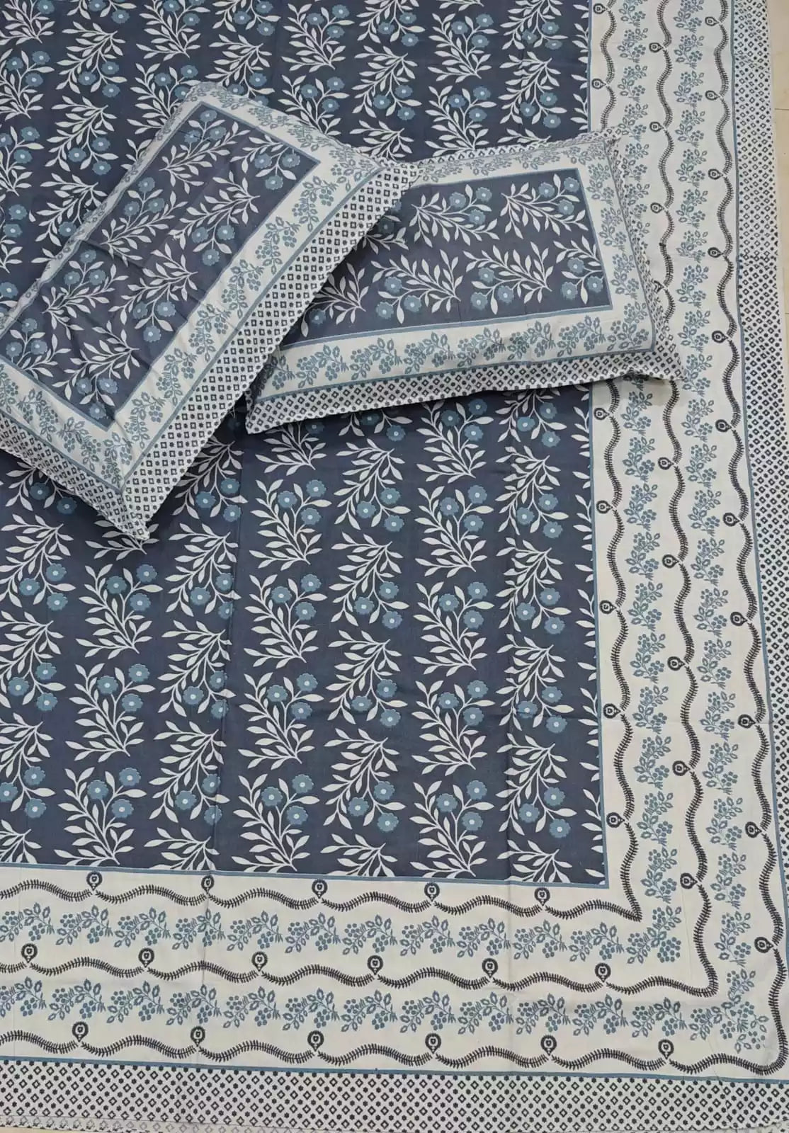Super King Size Jaipuri Block Print Cotton Bedsheet 8x9 ft With 2 Pillow Covers by ASC Fashion Store