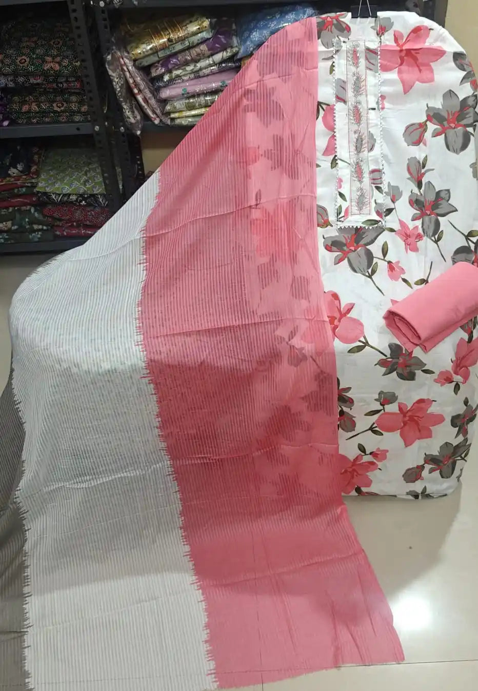 Pink Floral Printed Cotton Dress Material By ASC