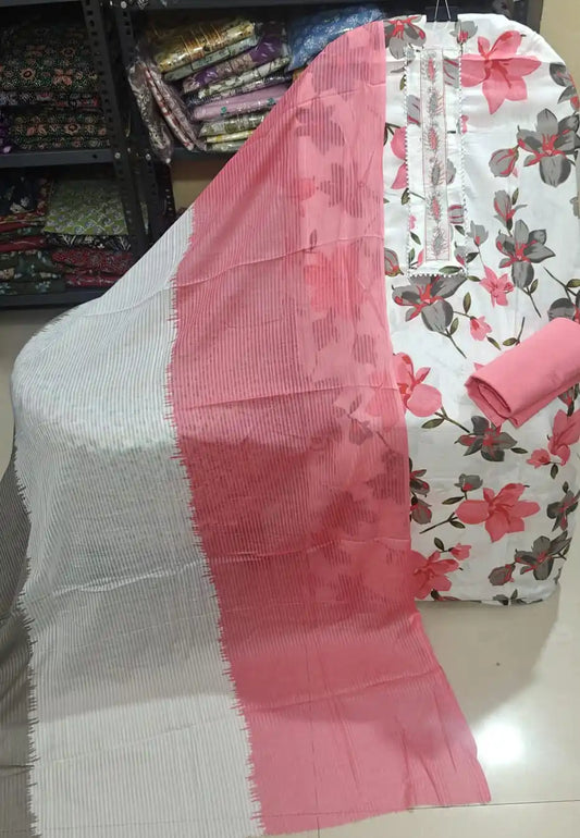 Pink Floral Printed Cotton Dress Material By ASC
