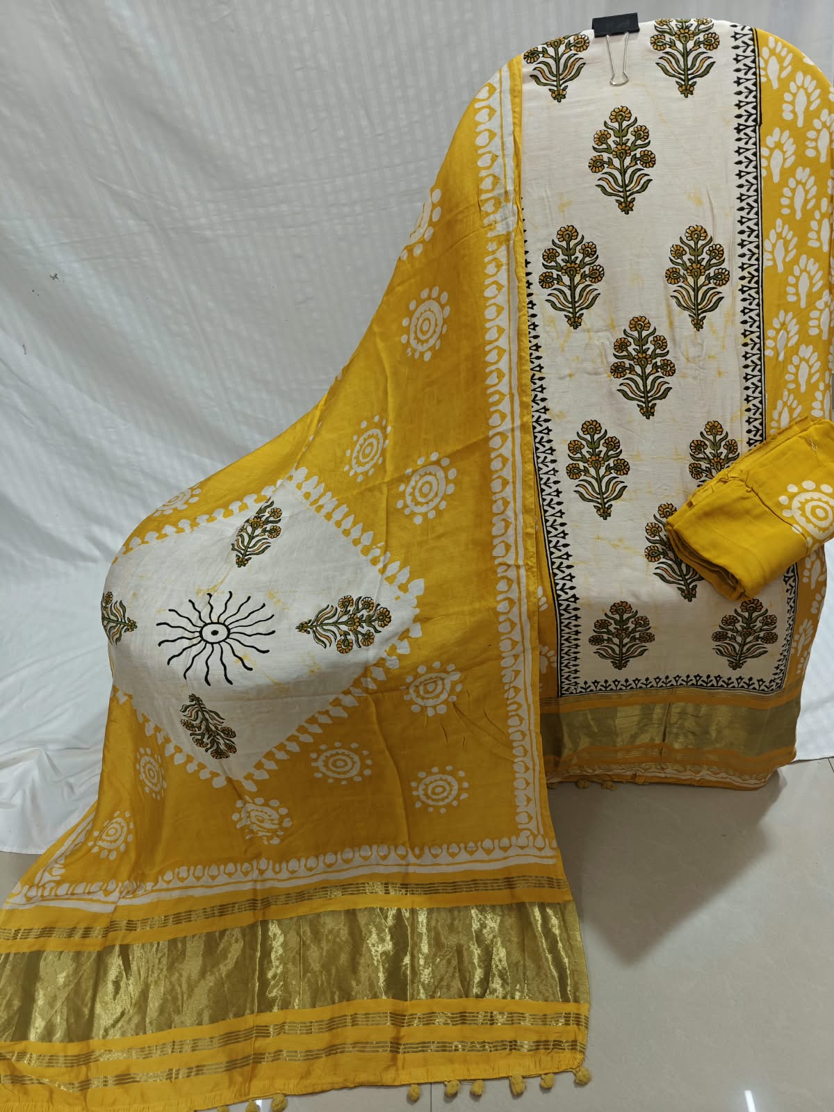 Elegant Mustard Yellow Batik Suit with Premium Modal Dupatta