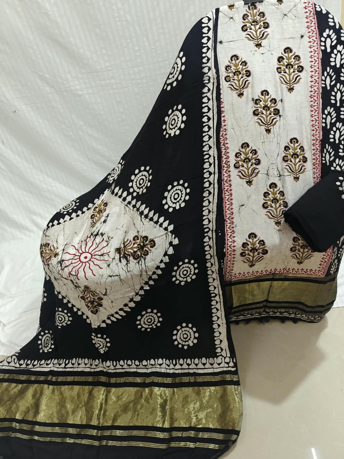 Elegant Black & White Modal Batik Suit