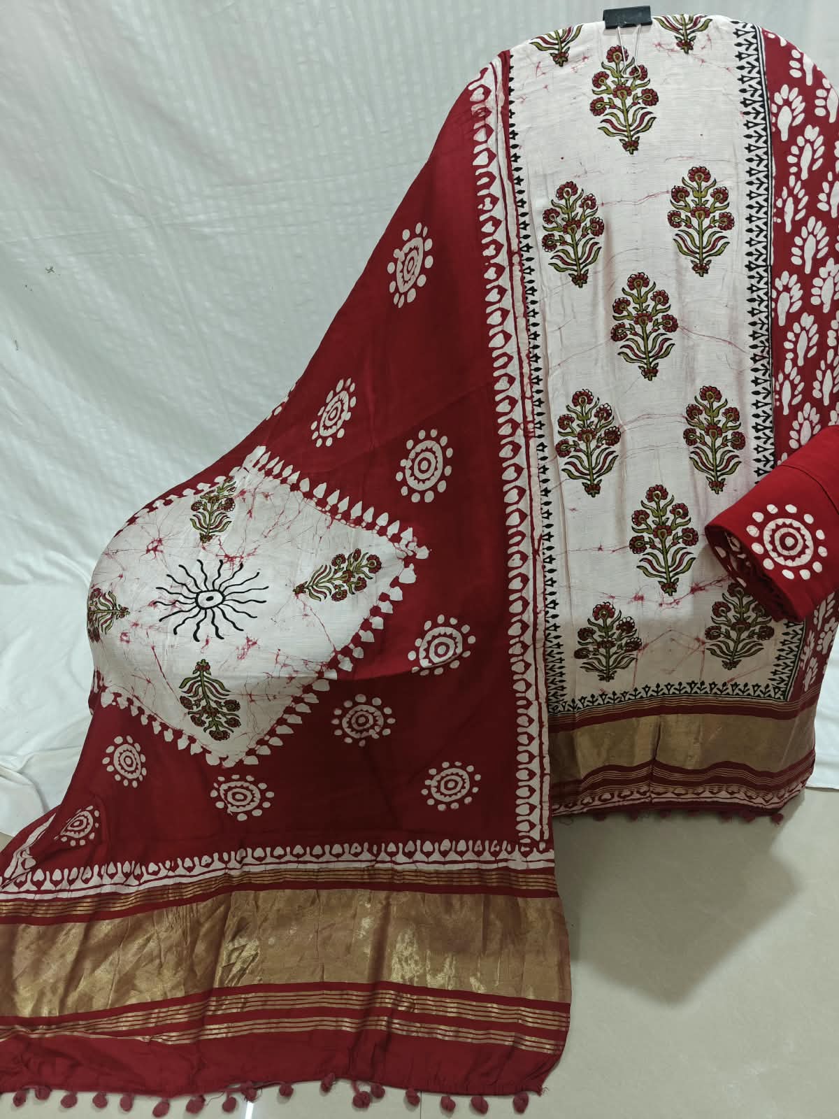 Designer Red Modal Gajji Batik Suit