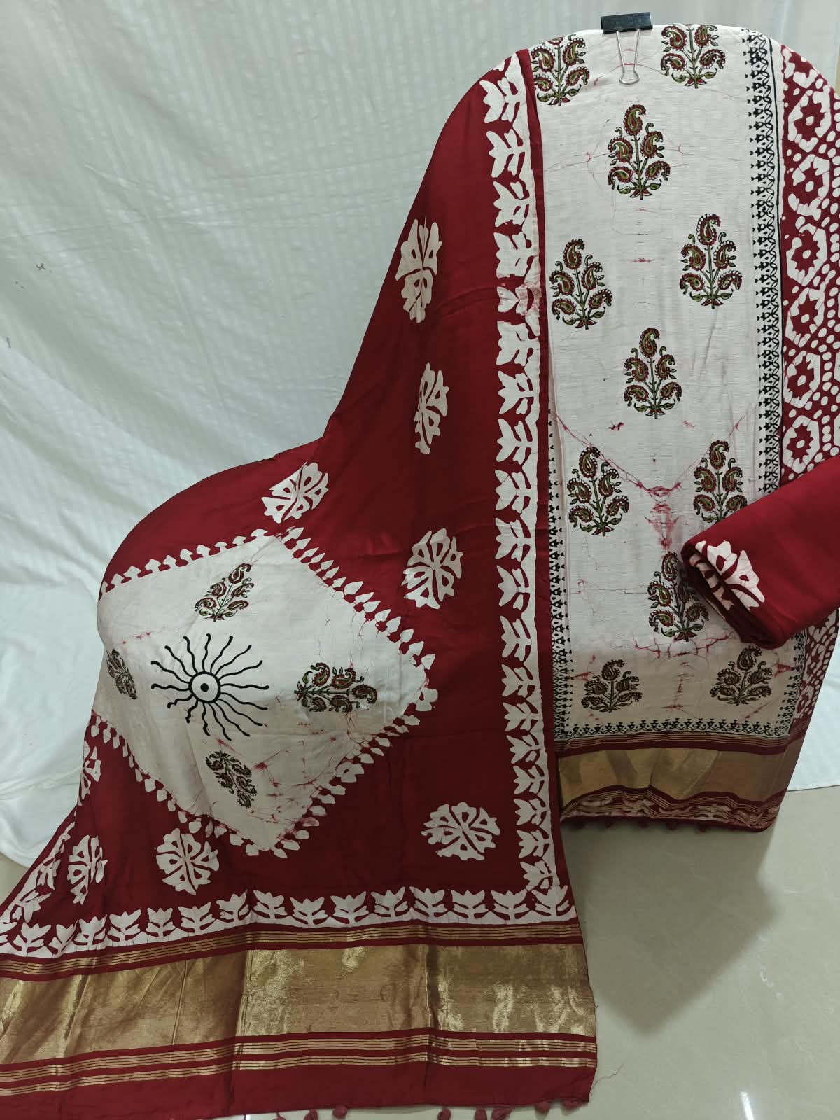 Classic Red Modal Batik suit with Dupatta