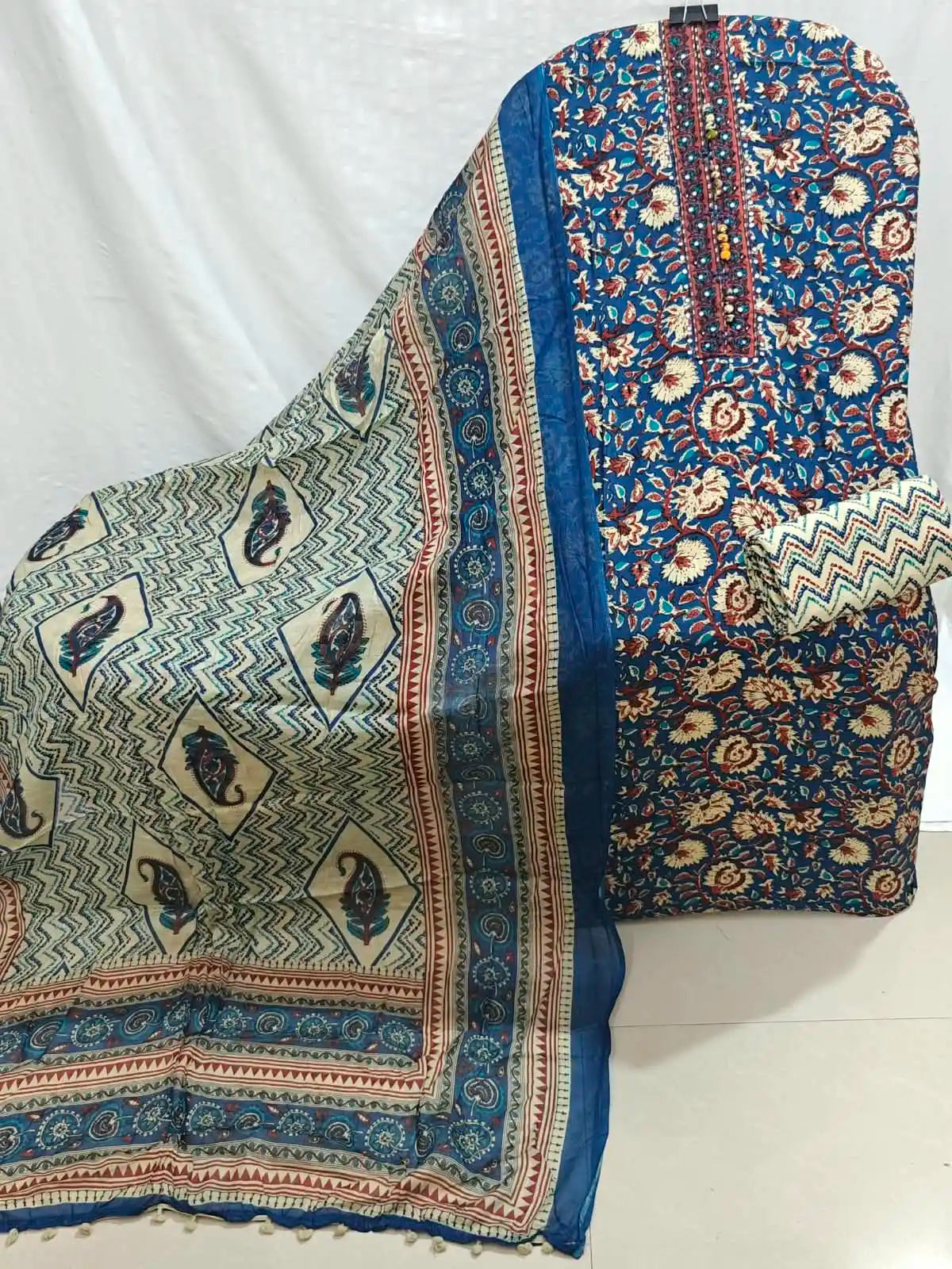Premium Cotton Block Print Kalamkari Unstitched Dress Material