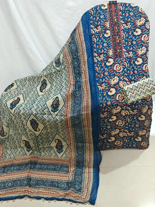 Premium Cotton Block Print Kalamkari Unstitched Dress Material