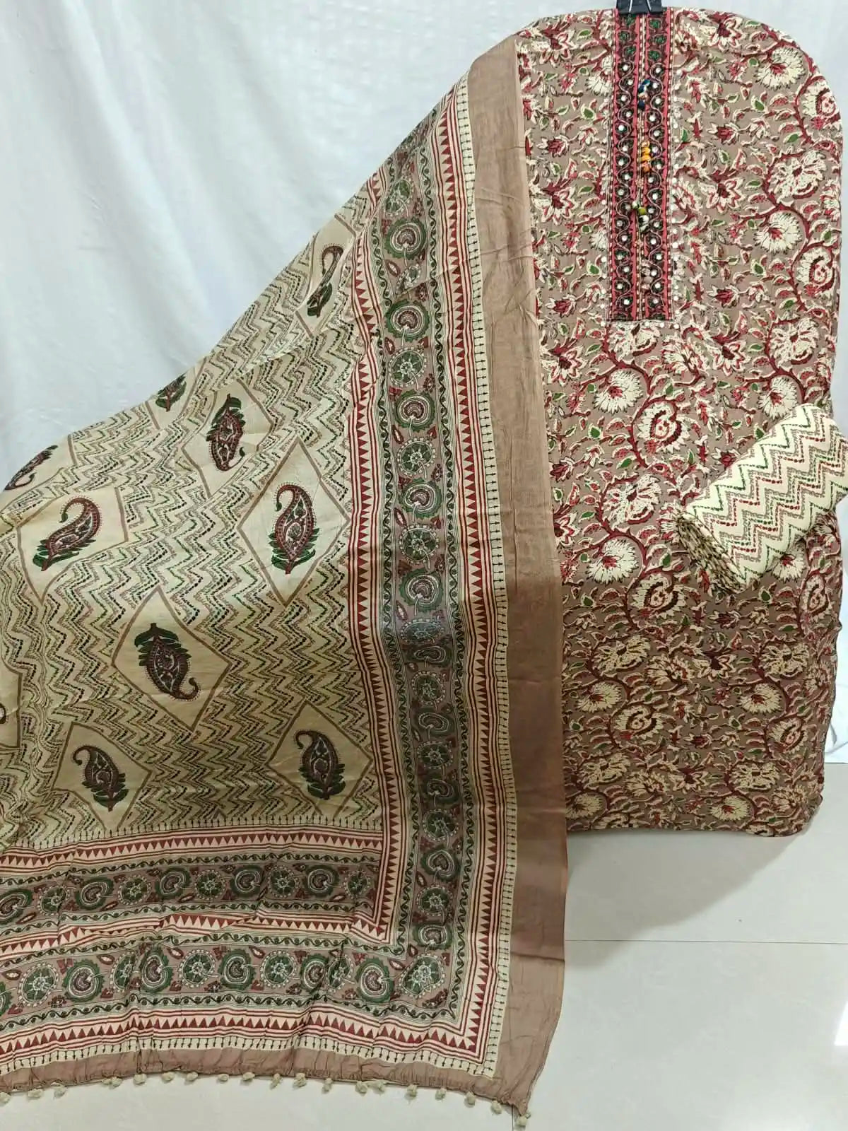 Premium Cotton Kalamkari Block Print Unstitched Dress Material By ASC