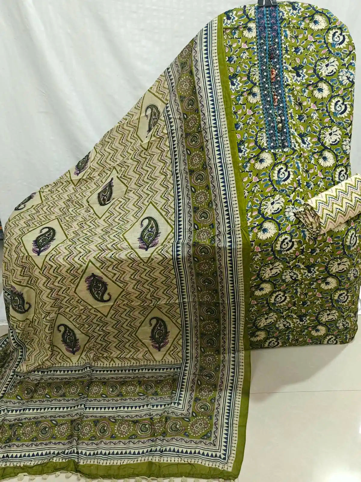 Premium Kalamkari Print Cotton Unstitched Suit Material By ASC