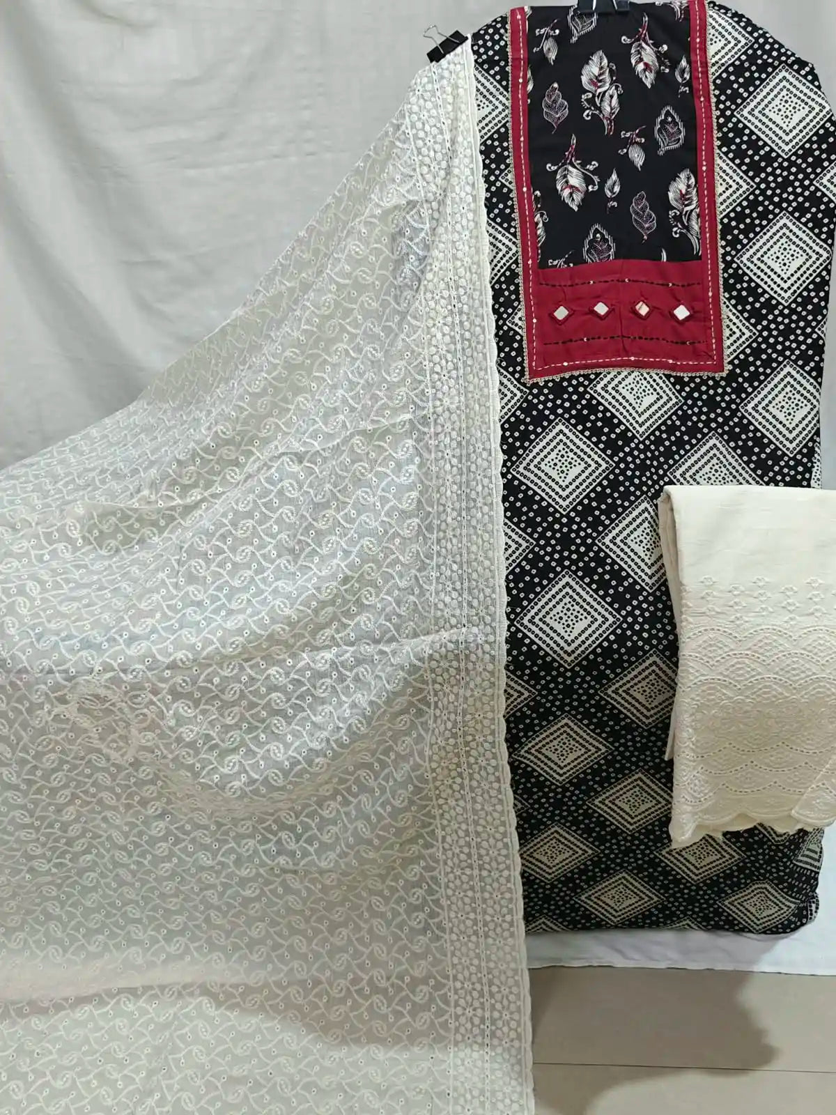 Premium Jaipuri cotton suits with Lucknowi bottom & dupatta