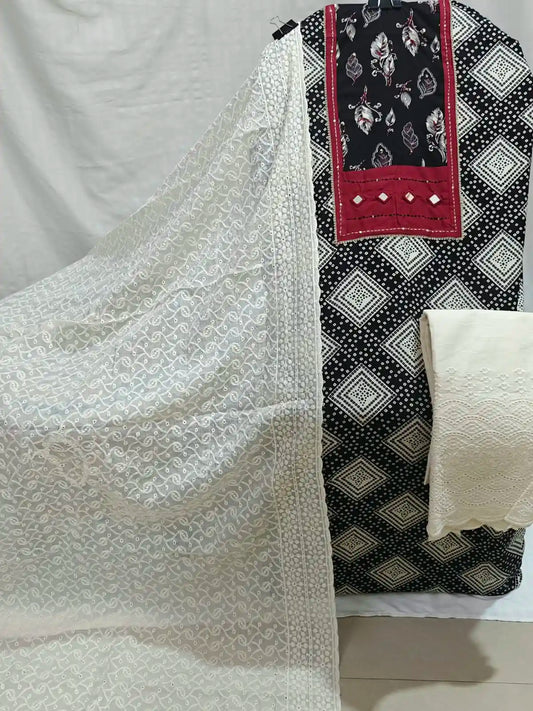Premium Jaipuri cotton suits with Lucknowi bottom & dupatta