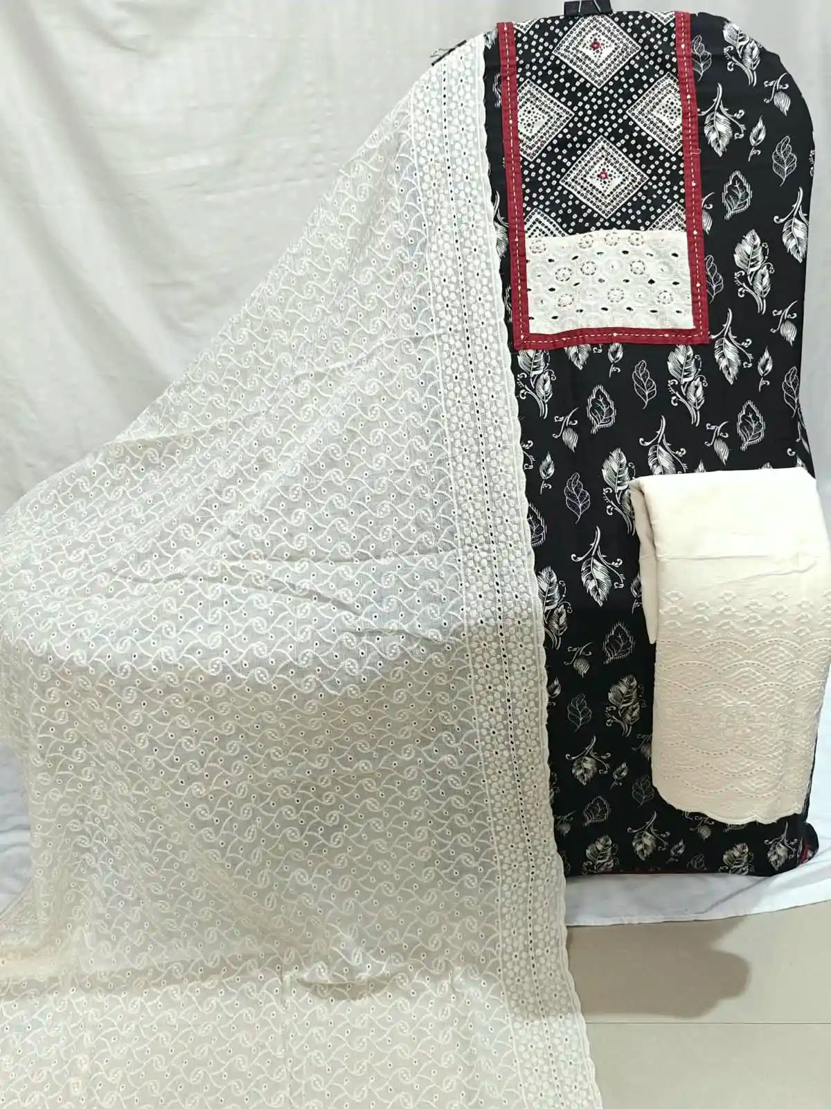 Jaipuri Cotton Dress Material with Lucknowi bottom & dupatta