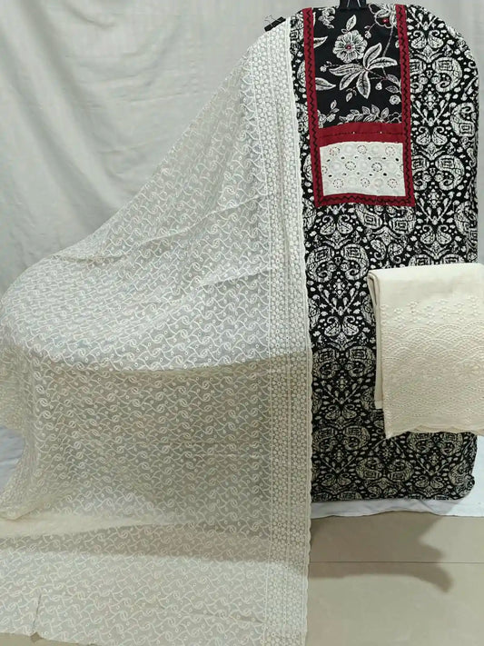 Jaipuri Cotton Suits with Lucknowi bottom & dupatta
