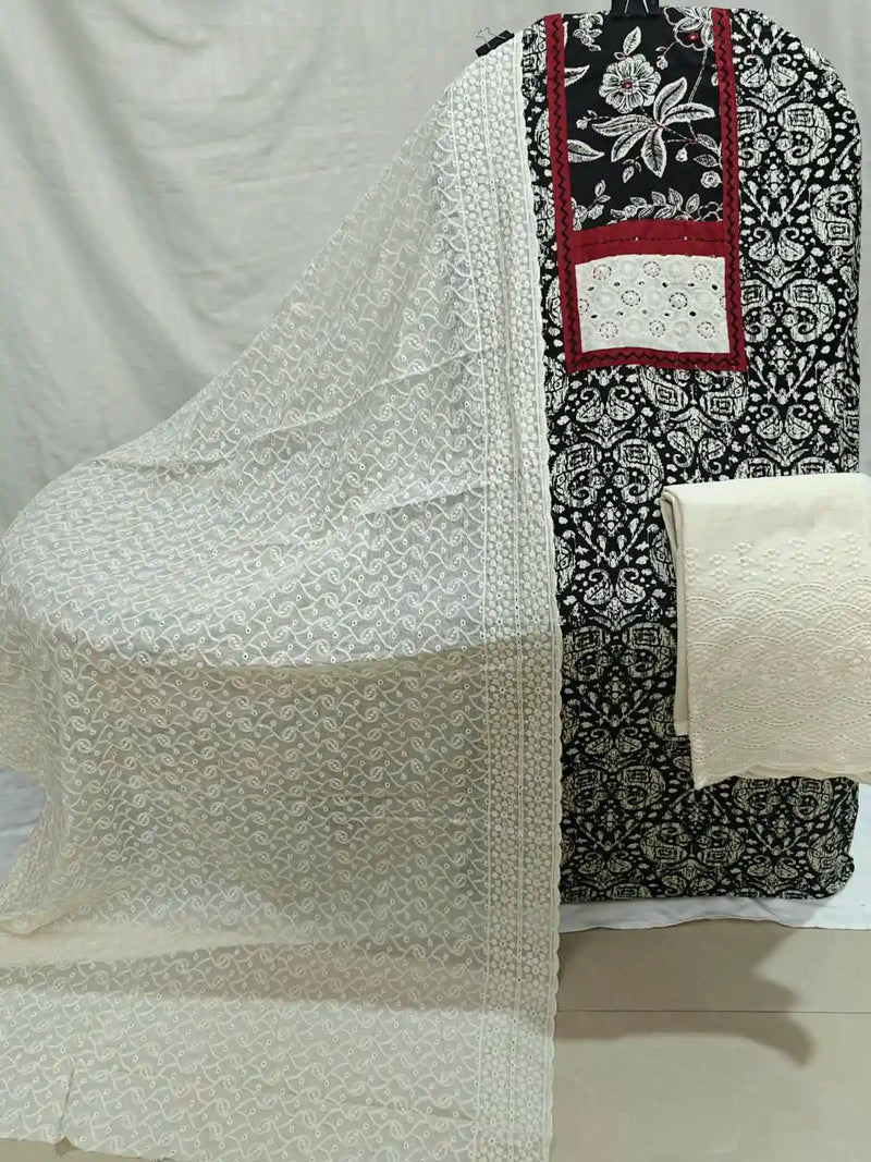 Jaipuri Cotton Suits with Lucknowi bottom & dupatta