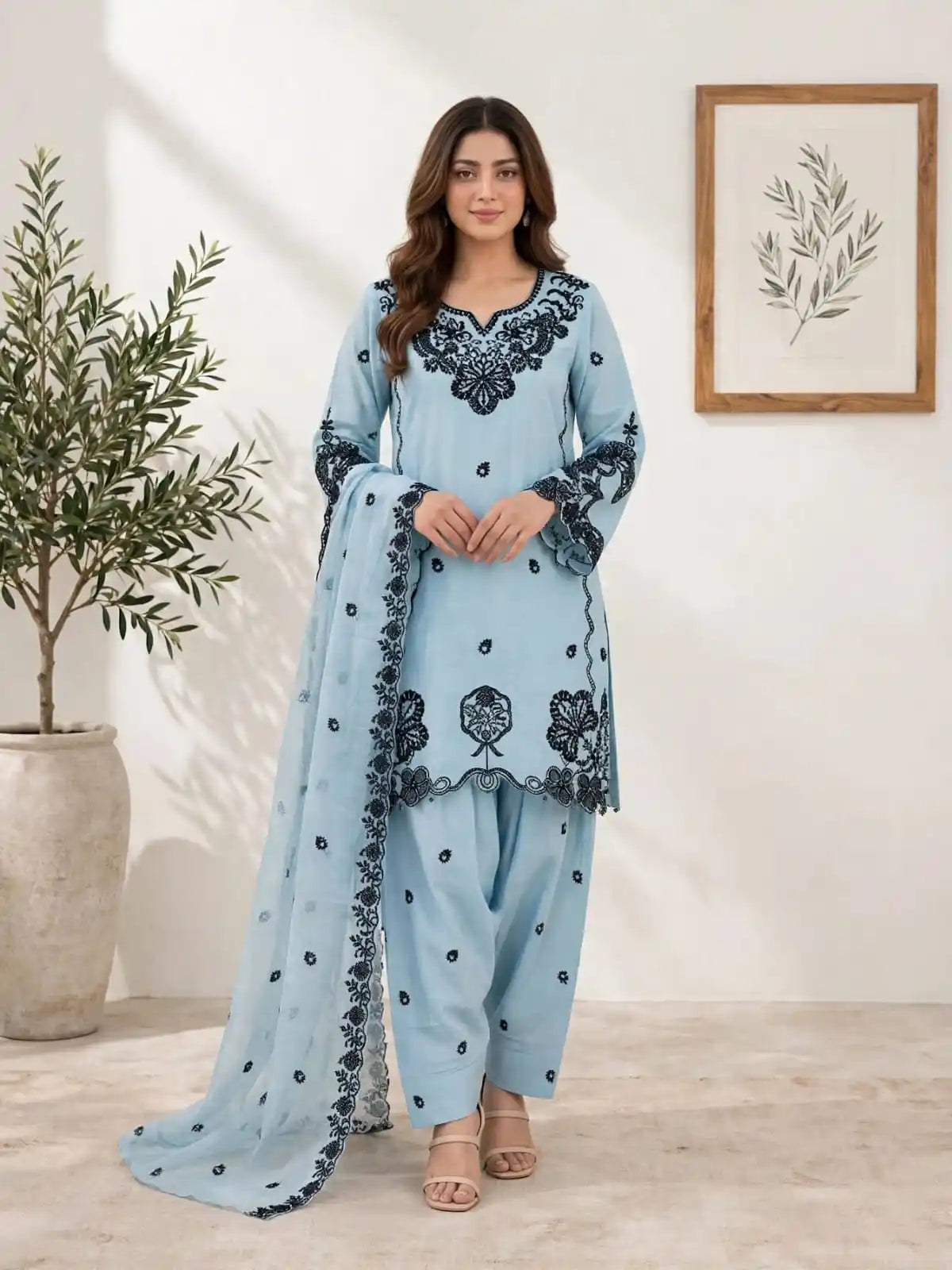 Women’s Embroidered Designer Shimmer Fabric Readymade Suit With Dupatta By ASC